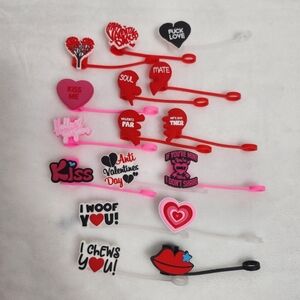 16 Pieces Valentine's Day Straw Cover Cap Silicone Straw Topper